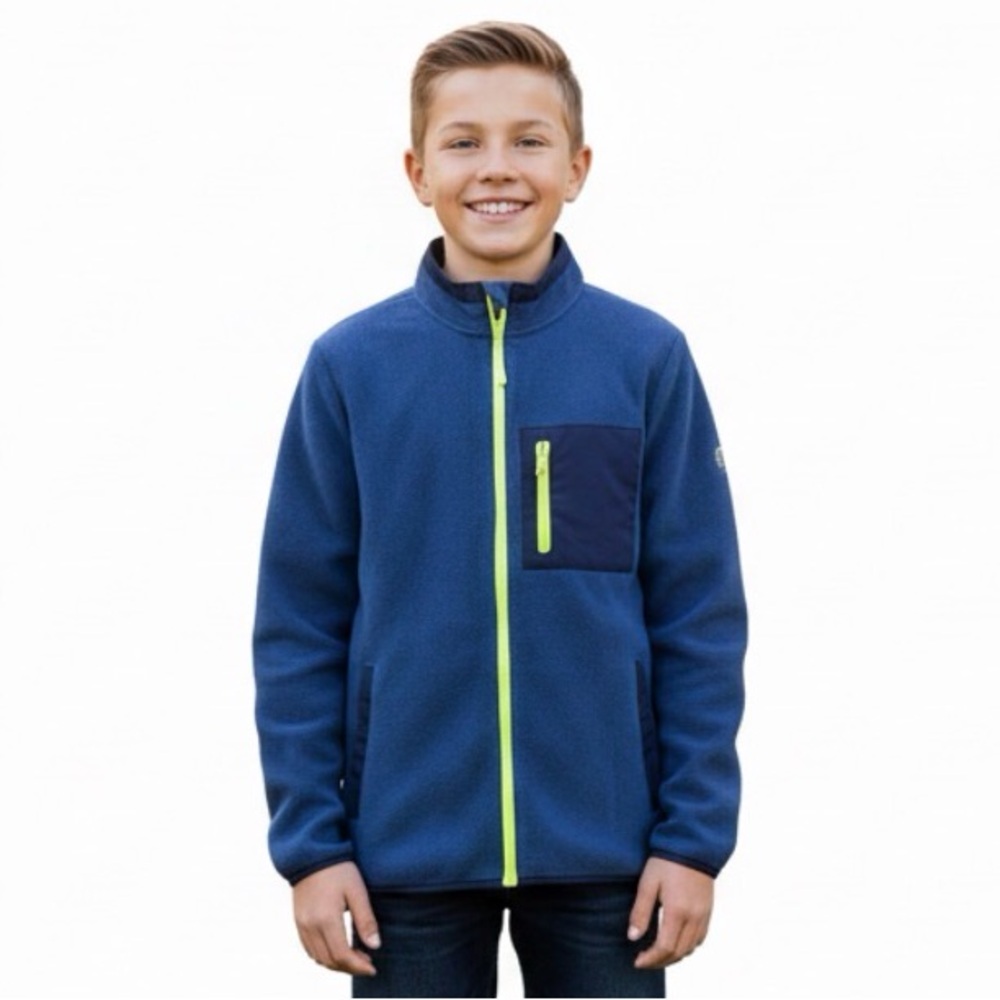 Old Navy Blue Fleece Jacket with Neon Accents Youth Boy XL 14/16